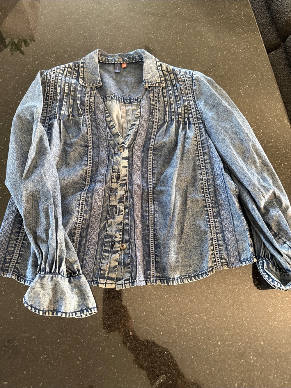 Pilcro Denim-Effect Blue Patterned Button-Front Women's Top